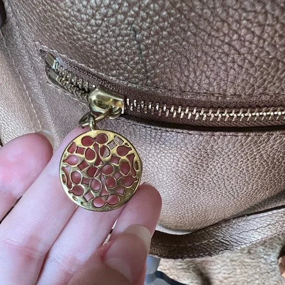 Coach Alexandra F17566 Bronze Pebbled Leather Large Tote Shoulder Bag Brass. - Picture 8 of 17